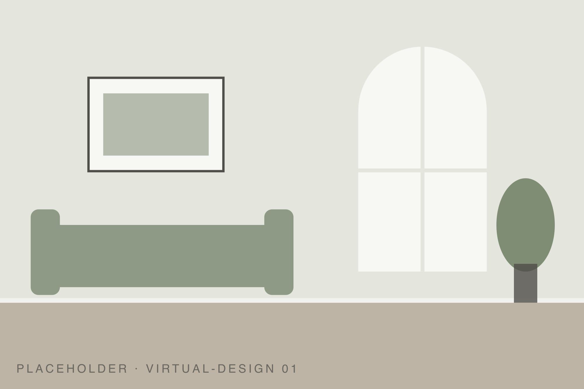 Sage-toned sitting room with a sofa and artwork