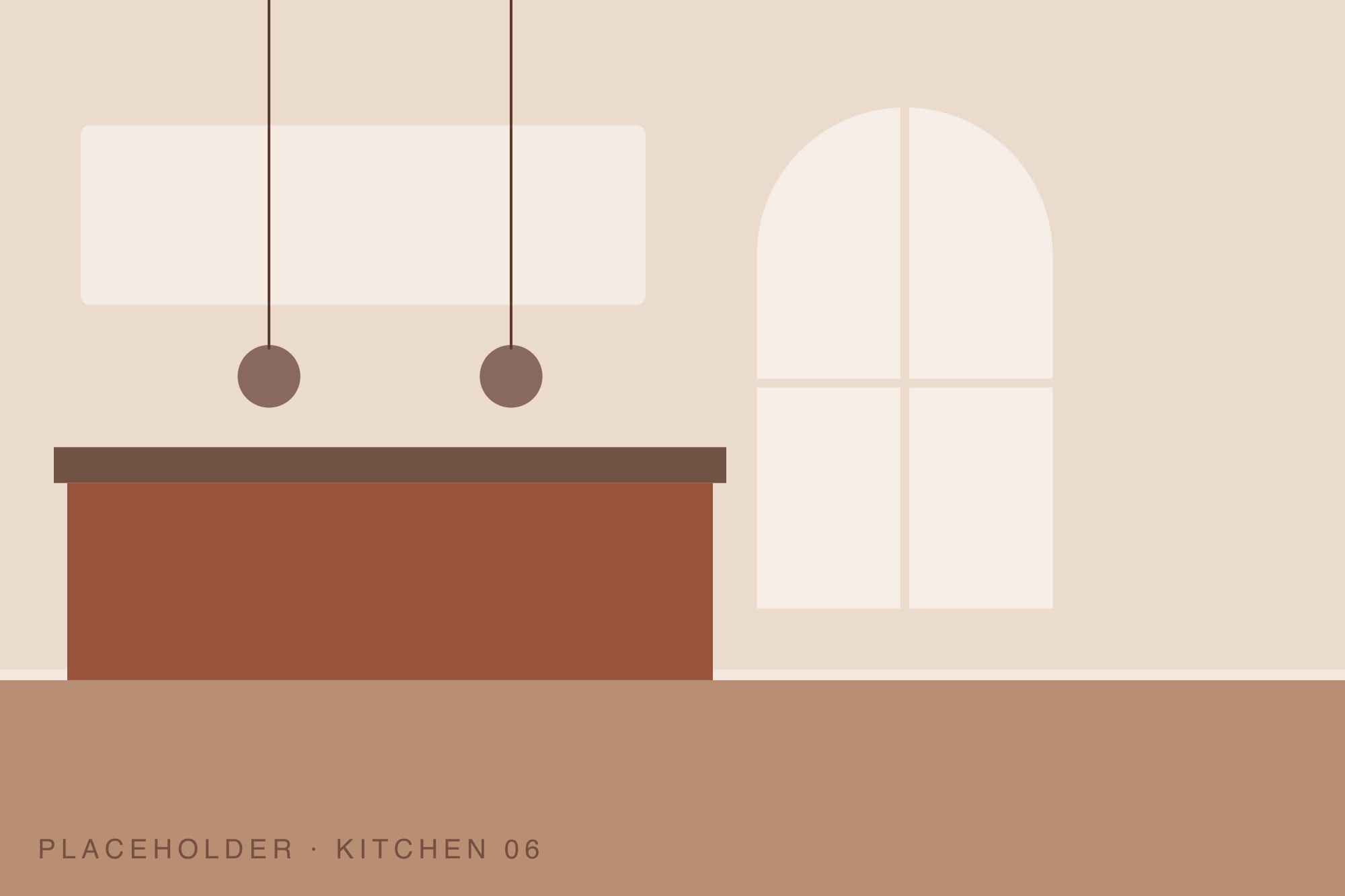 Kitchen counter and pendant lights at dusk