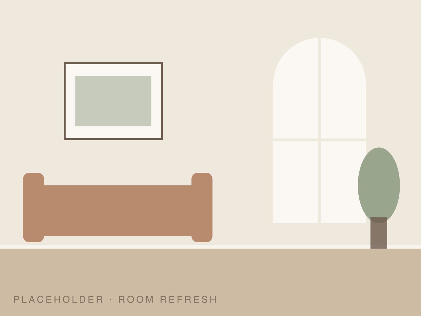 A warm living room with a new sofa and artwork
